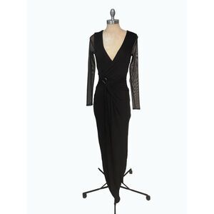 Halston Heritage Black Evening Gown Mesh Sleeves Size 2